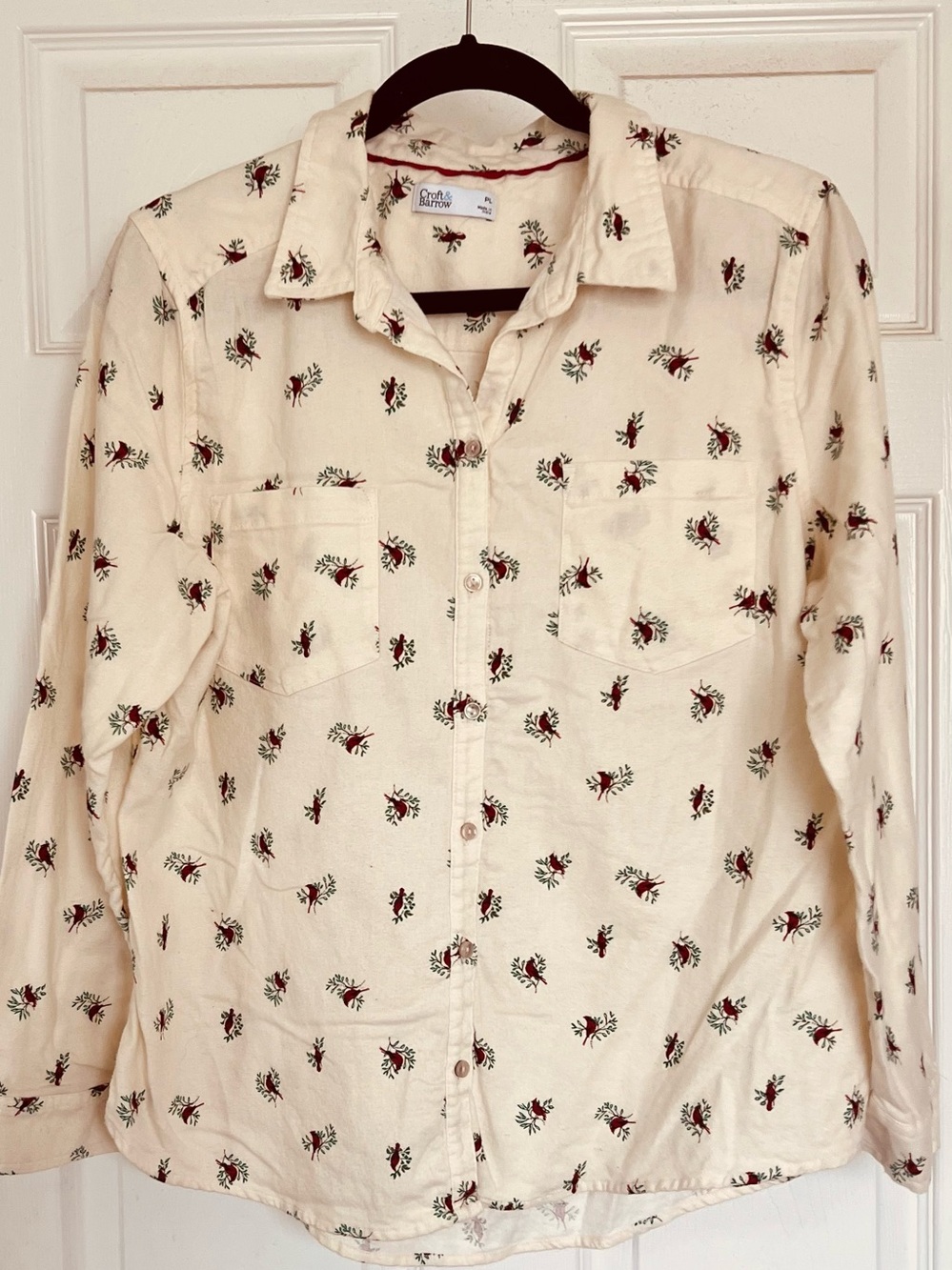 croft & barrow Cream Flannel Cardinal Floral Button-Down Shirt Petite M
